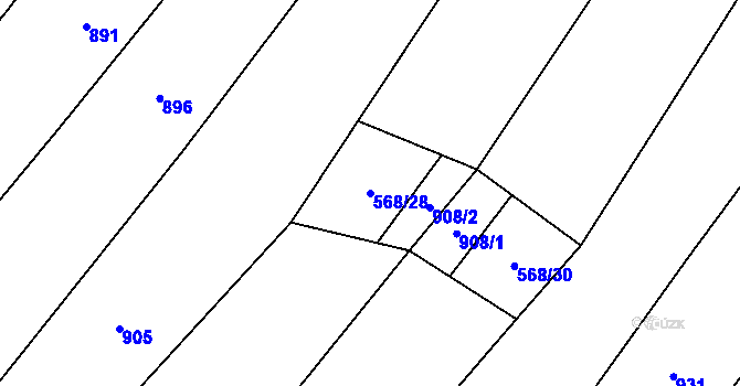 Parcela st. 568/28 v KÚ Hodov, Katastrální mapa