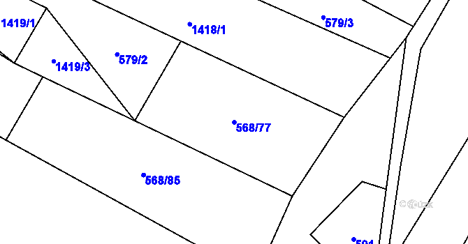 Parcela st. 568/77 v KÚ Hodov, Katastrální mapa