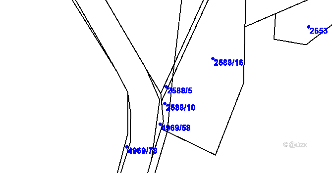 Parcela st. 2588/5 v KÚ Hodov, Katastrální mapa