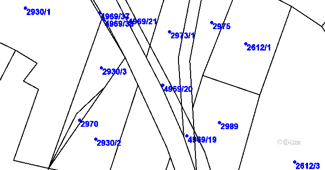 Parcela st. 4969/20 v KÚ Hodov, Katastrální mapa