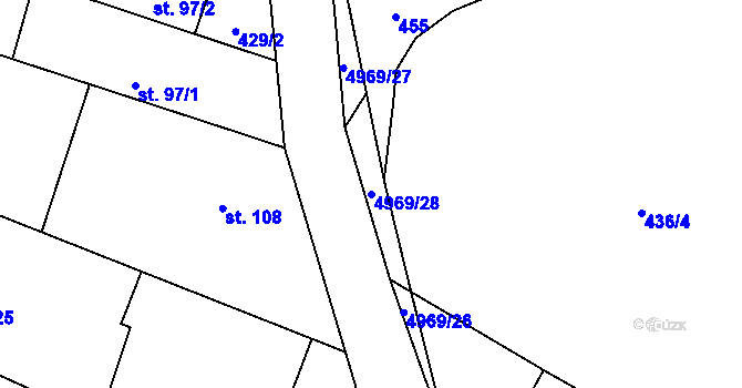Parcela st. 4969/28 v KÚ Hodov, Katastrální mapa