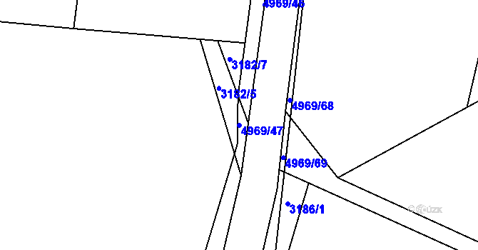 Parcela st. 4969/47 v KÚ Hodov, Katastrální mapa
