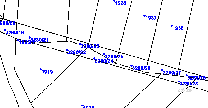Parcela st. 3280/25 v KÚ Hodov, Katastrální mapa