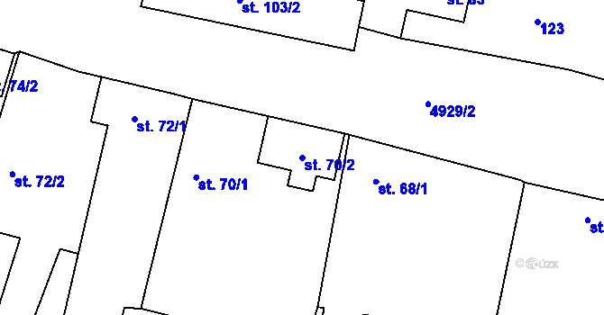 Parcela st. 70/2 v KÚ Hodov, Katastrální mapa