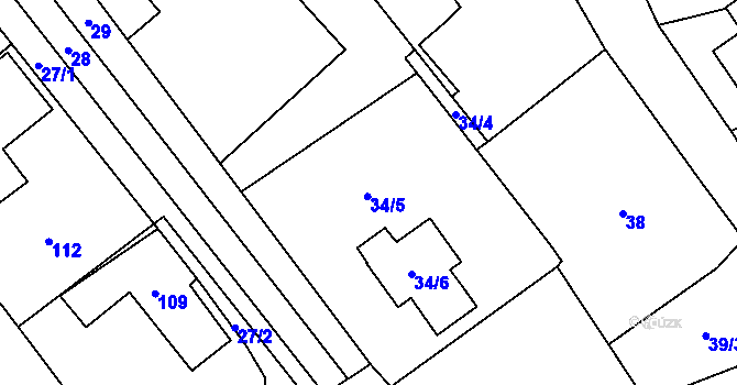 Parcela st. 34 v KÚ Hodslavice, Katastrální mapa