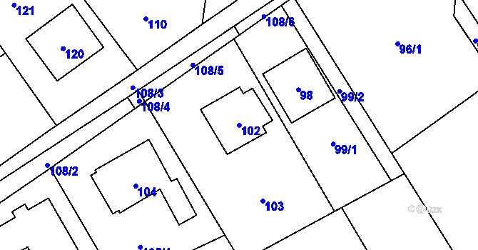 Parcela st. 102 v KÚ Hodslavice, Katastrální mapa