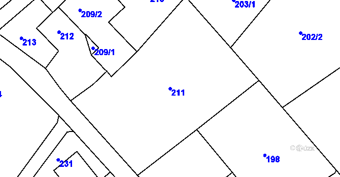Parcela st. 211 v KÚ Hodslavice, Katastrální mapa