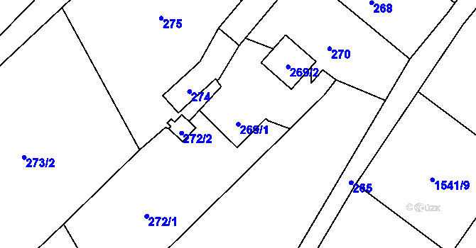 Parcela st. 269/1 v KÚ Hodslavice, Katastrální mapa
