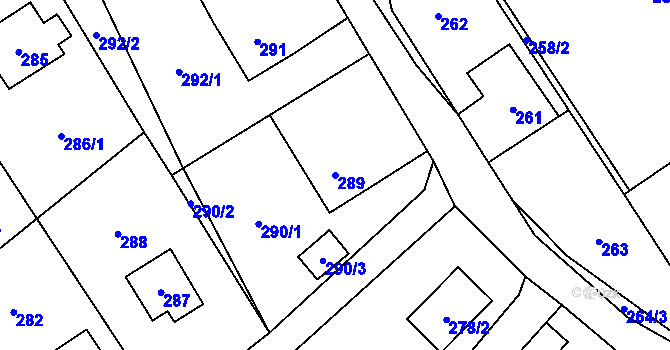 Parcela st. 289 v KÚ Hodslavice, Katastrální mapa