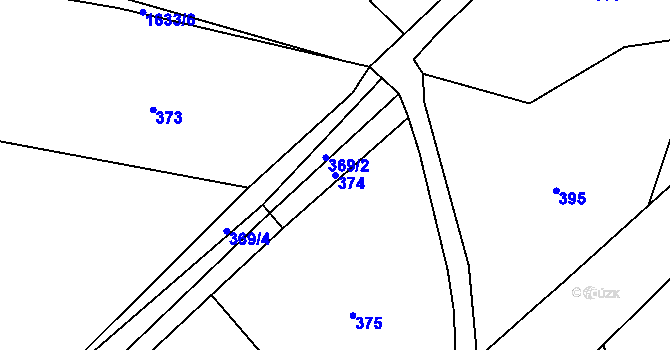 Parcela st. 374 v KÚ Hodslavice, Katastrální mapa