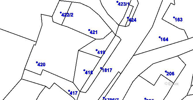 Parcela st. 419 v KÚ Hodslavice, Katastrální mapa