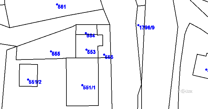 Parcela st. 556 v KÚ Hodslavice, Katastrální mapa