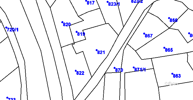 Parcela st. 821 v KÚ Hodslavice, Katastrální mapa
