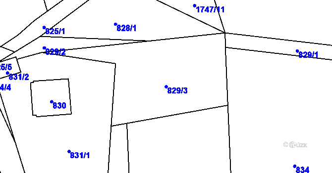 Parcela st. 829/3 v KÚ Hodslavice, Katastrální mapa