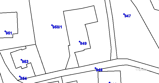 Parcela st. 949 v KÚ Hodslavice, Katastrální mapa