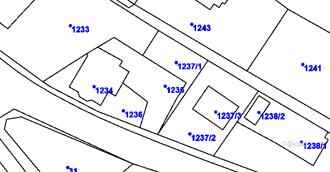 Parcela st. 1235 v KÚ Hodslavice, Katastrální mapa