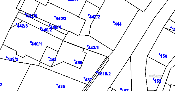 Parcela st. 443/1 v KÚ Hodslavice, Katastrální mapa