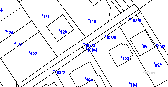 Parcela st. 108/3 v KÚ Hodslavice, Katastrální mapa