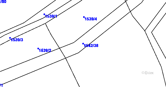 Parcela st. 1542/38 v KÚ Hodslavice, Katastrální mapa