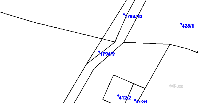 Parcela st. 1794/9 v KÚ Hodslavice, Katastrální mapa