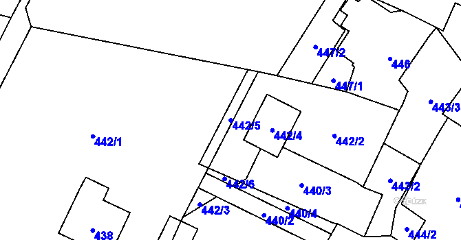 Parcela st. 442/5 v KÚ Hodslavice, Katastrální mapa