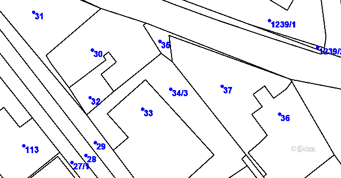 Parcela st. 34/3 v KÚ Hodslavice, Katastrální mapa