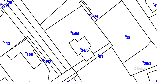 Parcela st. 34/5 v KÚ Hodslavice, Katastrální mapa