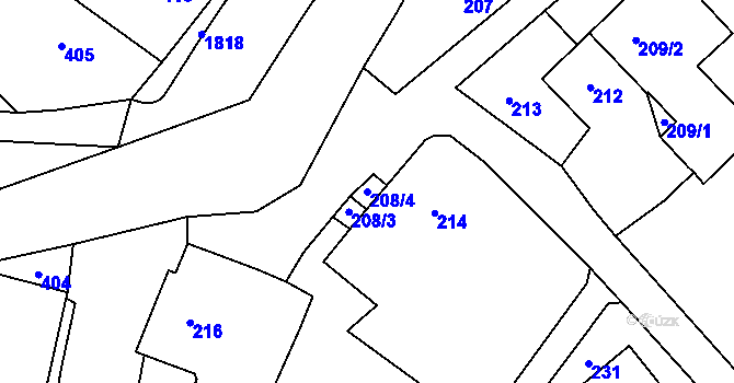 Parcela st. 208/4 v KÚ Hodslavice, Katastrální mapa