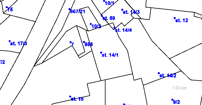 Parcela st. 14/1 v KÚ Hojanovice, Katastrální mapa