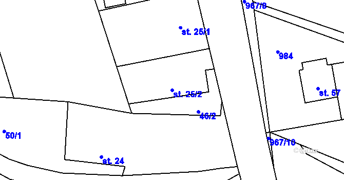 Parcela st. 25/2 v KÚ Hojanovice, Katastrální mapa