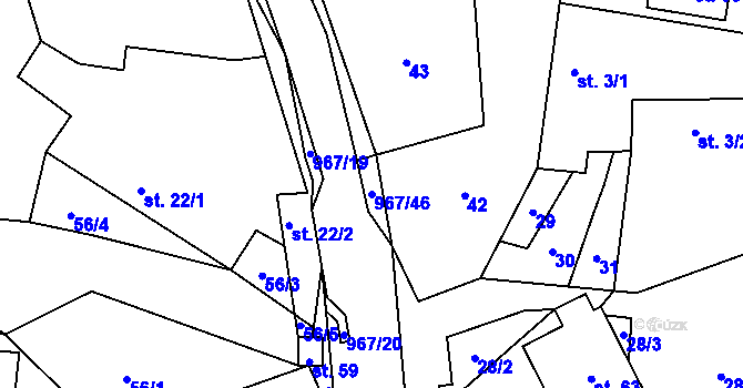 Parcela st. 967/46 v KÚ Hojanovice, Katastrální mapa
