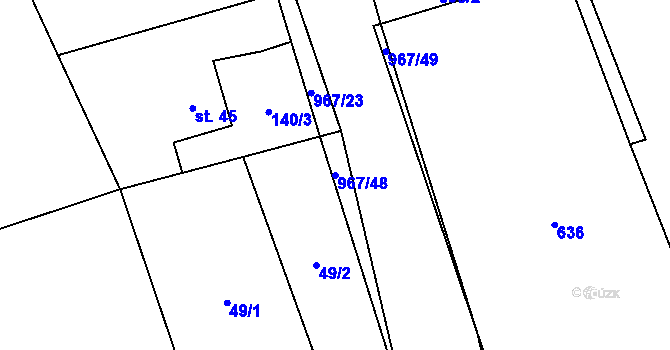 Parcela st. 967/48 v KÚ Hojanovice, Katastrální mapa