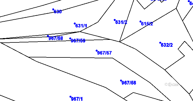 Parcela st. 967/57 v KÚ Hojanovice, Katastrální mapa