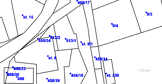 Parcela st. 9/1 v KÚ Hoješín, Katastrální mapa