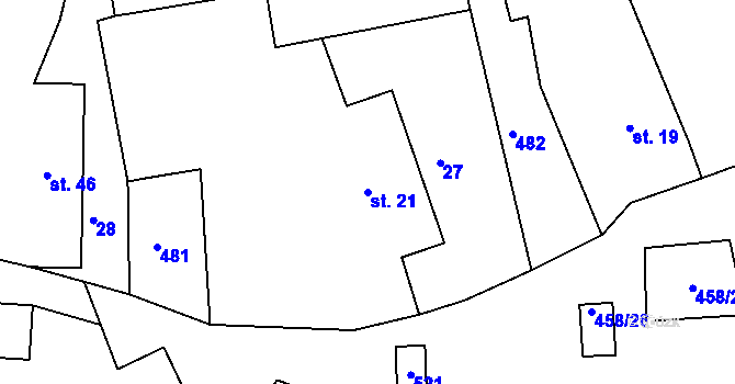 Parcela st. 21 v KÚ Hoješín, Katastrální mapa