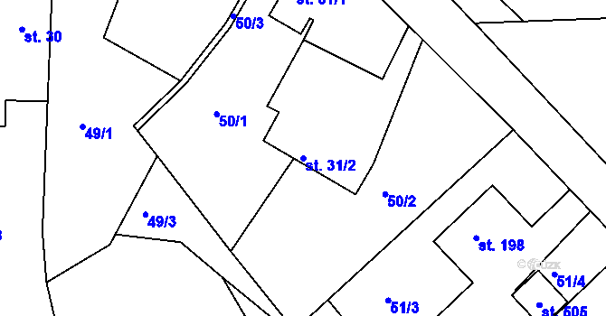 Parcela st. 31/2 v KÚ Hoješín, Katastrální mapa