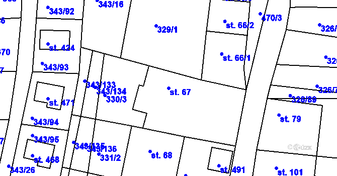 Parcela st. 67 v KÚ Hoješín, Katastrální mapa
