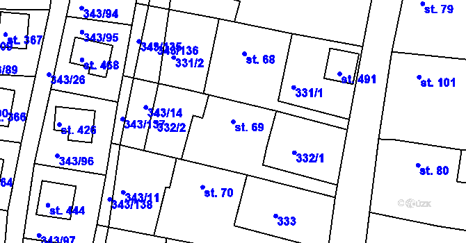 Parcela st. 69 v KÚ Hoješín, Katastrální mapa
