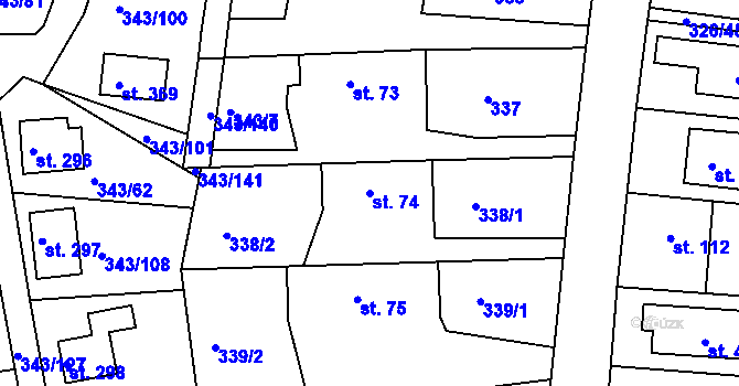 Parcela st. 74 v KÚ Hoješín, Katastrální mapa