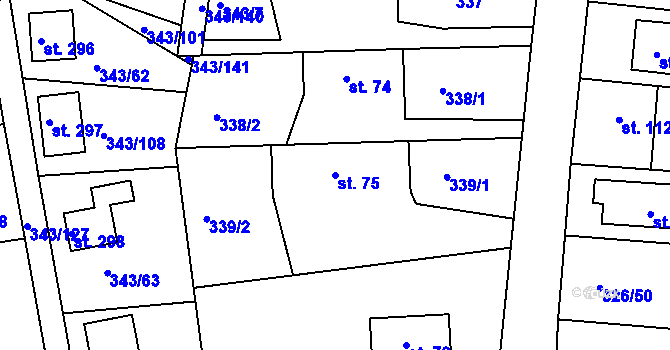 Parcela st. 75 v KÚ Hoješín, Katastrální mapa