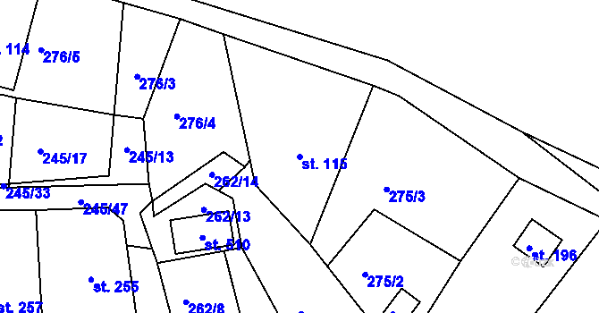Parcela st. 115 v KÚ Hoješín, Katastrální mapa