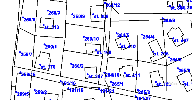Parcela st. 169 v KÚ Hoješín, Katastrální mapa