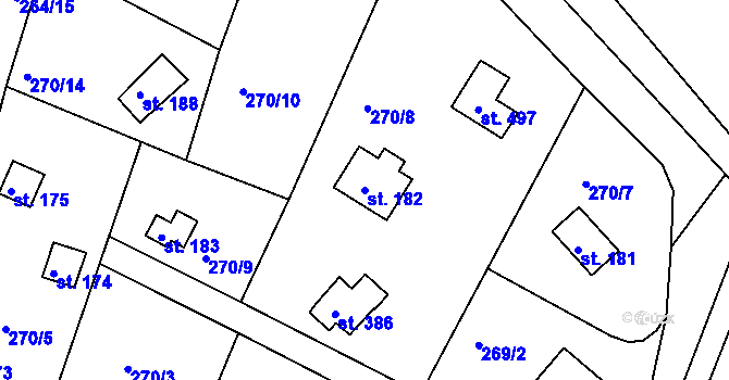 Parcela st. 182 v KÚ Hoješín, Katastrální mapa