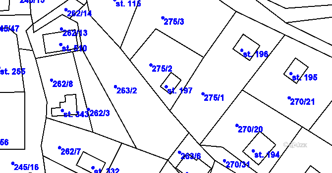 Parcela st. 197 v KÚ Hoješín, Katastrální mapa