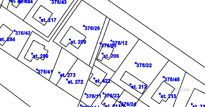 Parcela st. 206 v KÚ Hoješín, Katastrální mapa