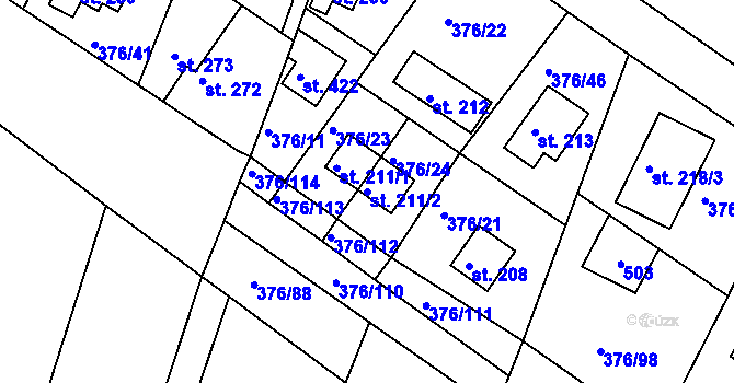 Parcela st. 211/2 v KÚ Hoješín, Katastrální mapa