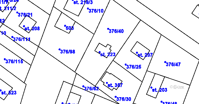Parcela st. 223 v KÚ Hoješín, Katastrální mapa