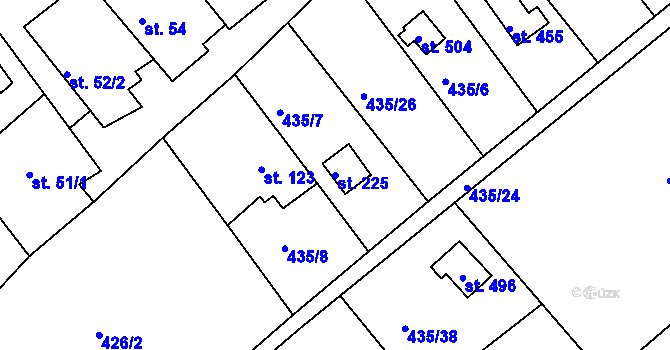 Parcela st. 225 v KÚ Hoješín, Katastrální mapa