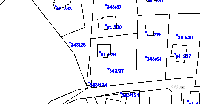 Parcela st. 229 v KÚ Hoješín, Katastrální mapa