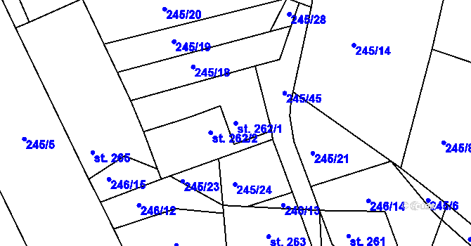 Parcela st. 262/1 v KÚ Hoješín, Katastrální mapa